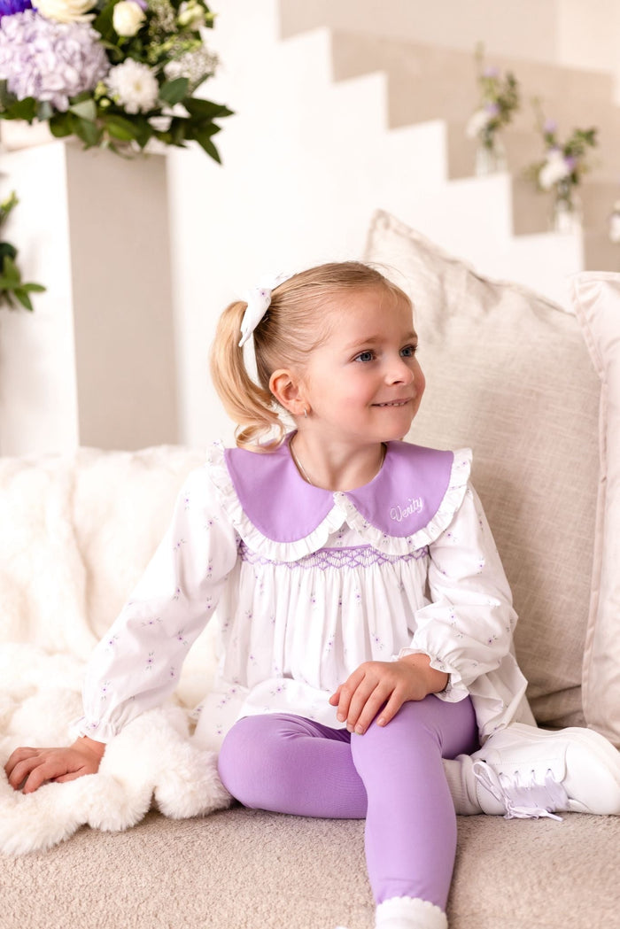 Girls Lilac Personalised Ditsy Smocked Loungewear
