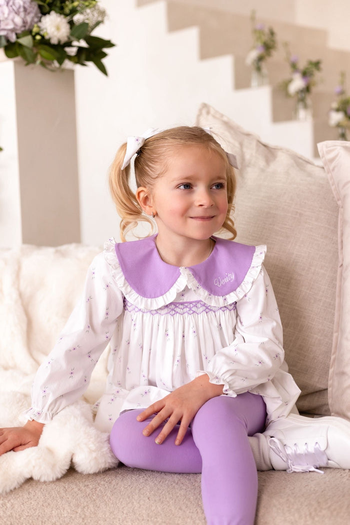 Girls Lilac Personalised Ditsy Smocked Loungewear