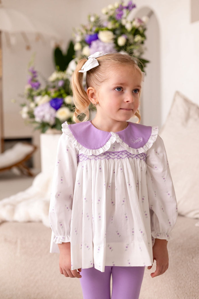 Girls Lilac Personalised Ditsy Smocked Loungewear