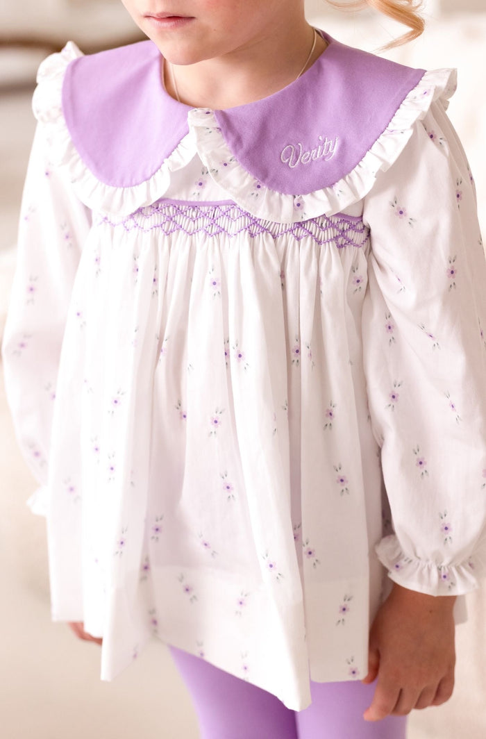 Girls Lilac Personalised Ditsy Smocked Loungewear
