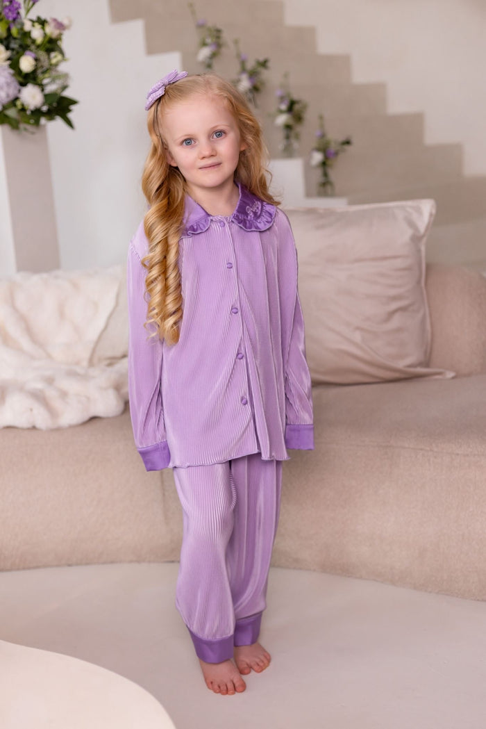 Girls Lilac Personalised Plisse Pyjamas