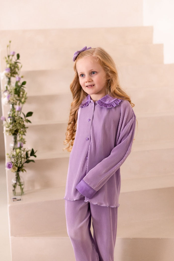 Girls Lilac Personalised Plisse Pyjamas