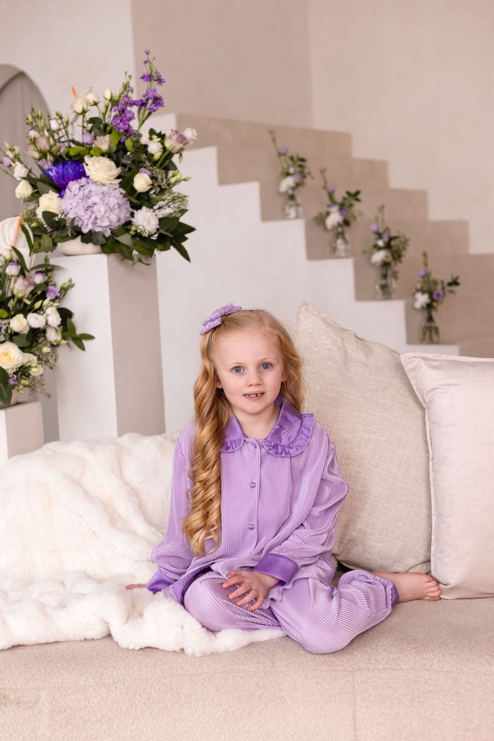 Girls Lilac Personalised Plisse Pyjamas