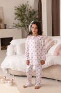 Girls Personalised Long Sleeve and Leg Pink Bow Print Pyjamas