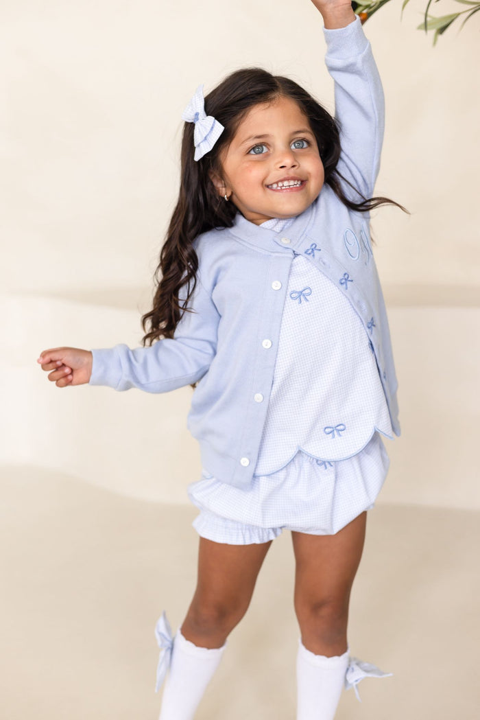 Girls Personalised Petite Bleu Bow Detailed Cardigan