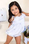 Girls Personalised Petite Bleu Gingham Bubble Romper