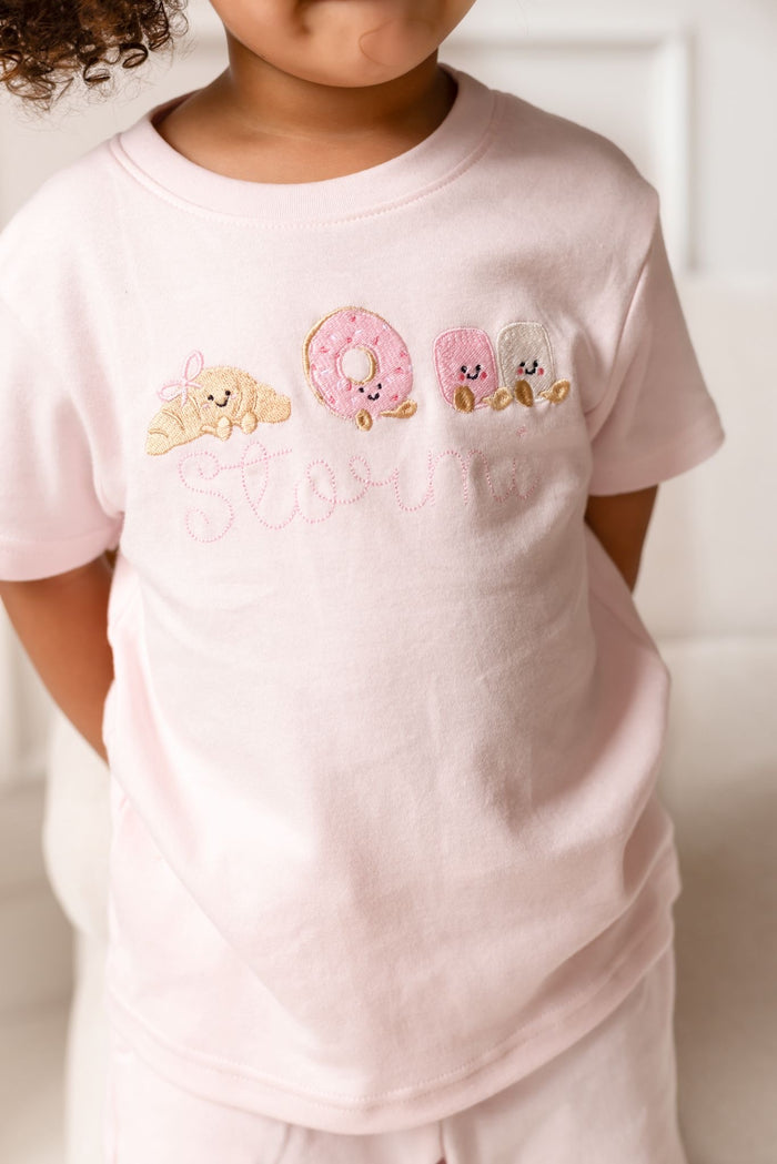 Girls Personalised Pink Patisserie Pals Short Set