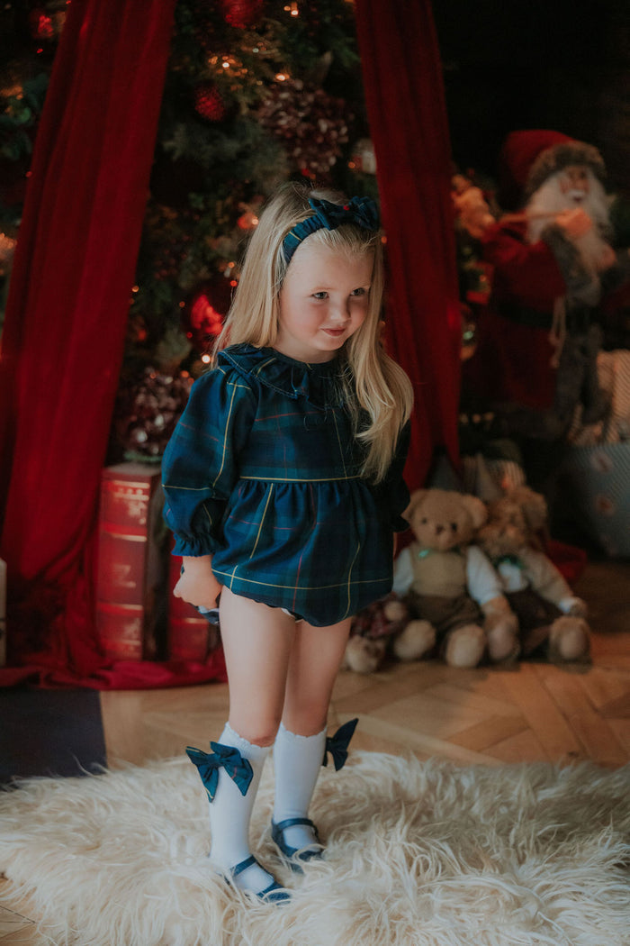 Girls Personalised Royal Navy Tartan Romper
