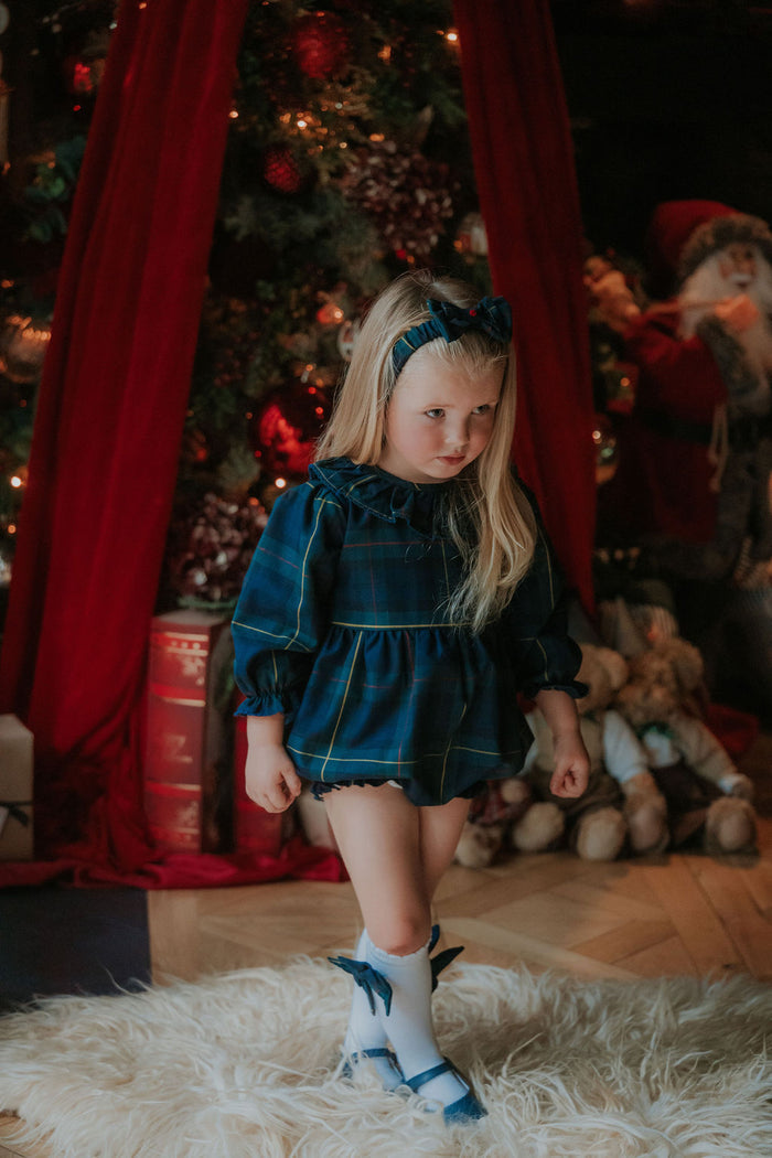 Girls Personalised Royal Navy Tartan Romper