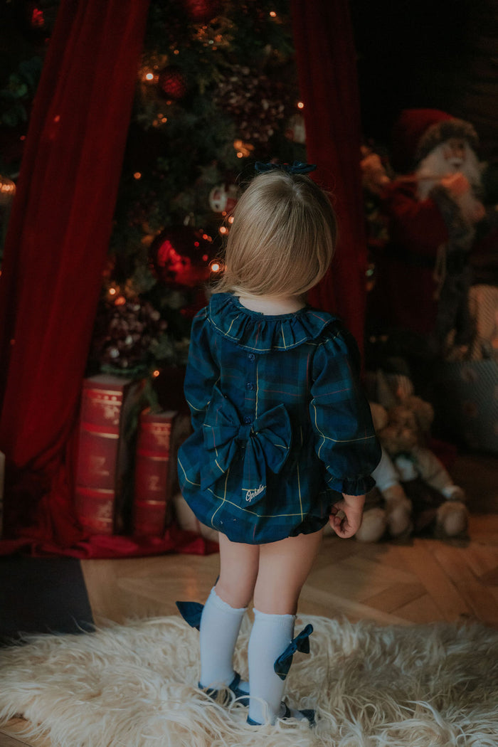 Girls Personalised Royal Navy Tartan Romper