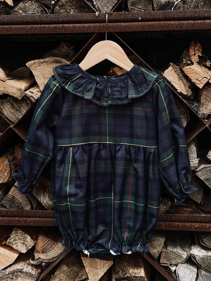 Girls Personalised Royal Navy Tartan Romper