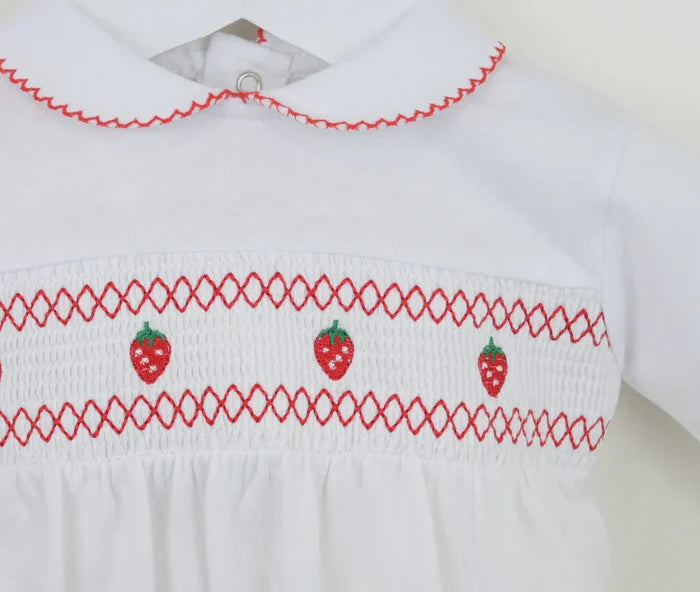 Girls Personalised Strawberry Smocked Babygrow