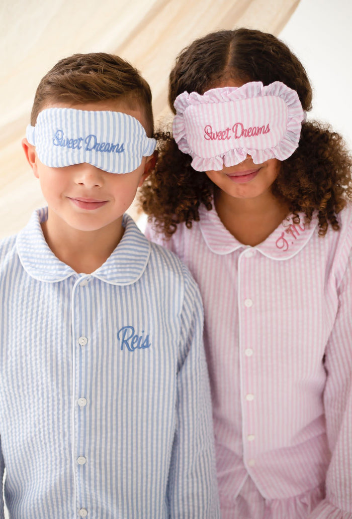 Girls Personalised Sweet Dreams Seersucker Eyemask