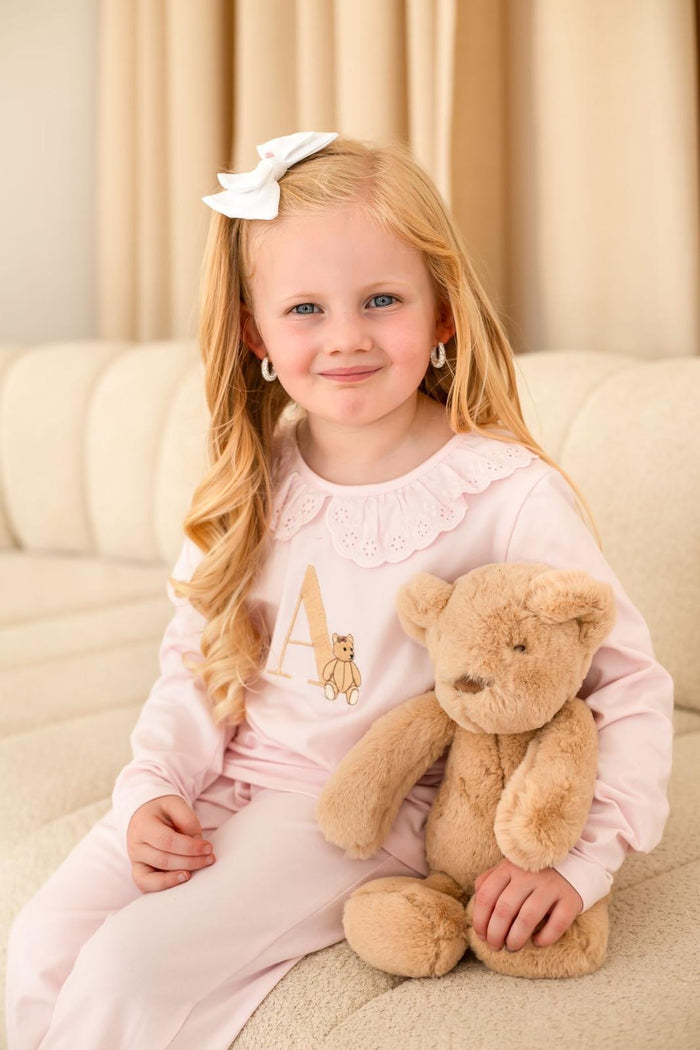 Girls Personalised Teddy Bear Frill Pyjamas