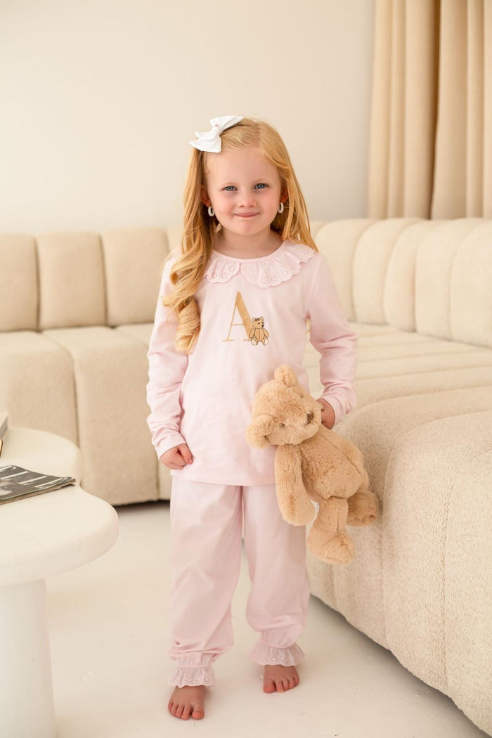 Girls Personalised Teddy Bear Frill Pyjamas