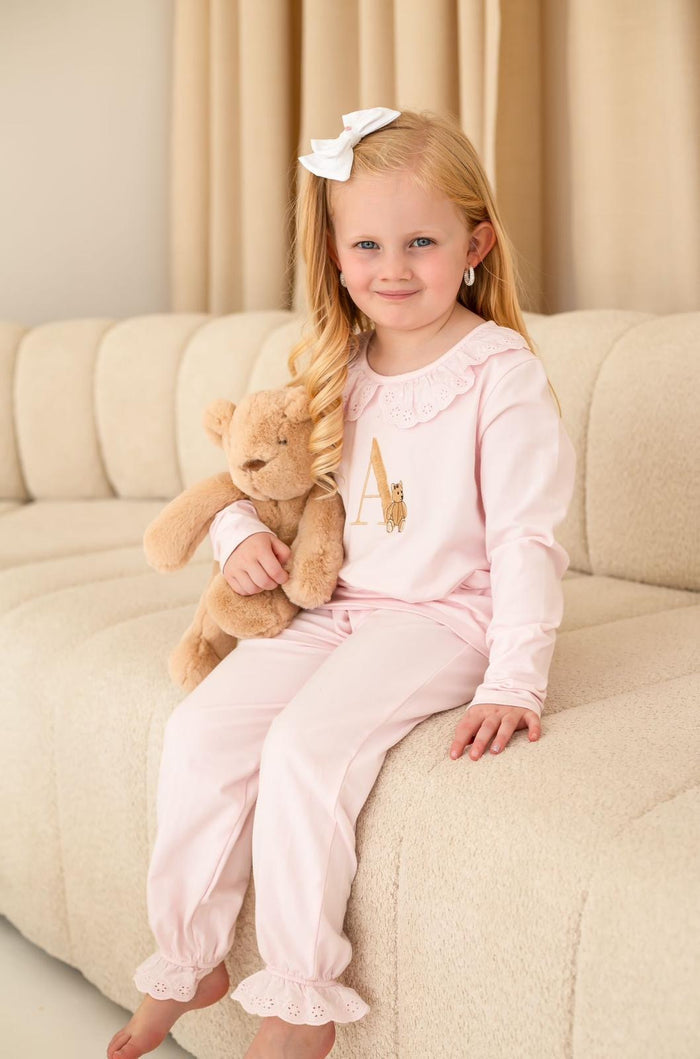 Girls Personalised Teddy Bear Frill Pyjamas