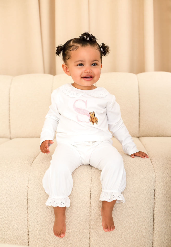 Girls Personalised Teddy Bear Frill Pyjamas