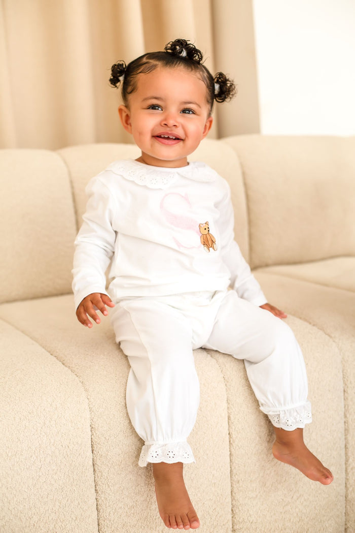 Girls Personalised Teddy Bear Frill Pyjamas