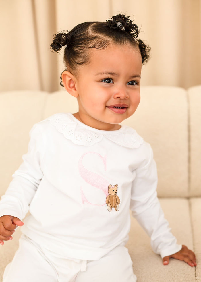 Girls Personalised Teddy Bear Frill Pyjamas