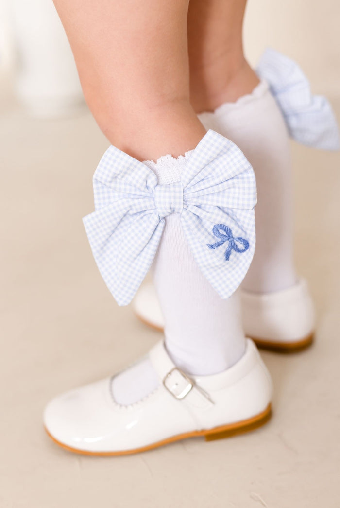 Girls Petite Bleu Gingham Socks