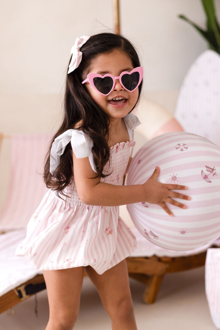 Girls Pink Beach Bebé Bubble Romper