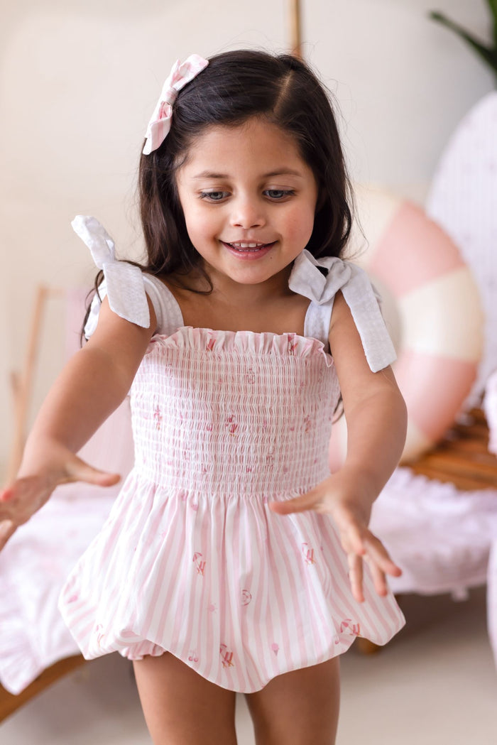 Girls Pink Beach Bebé Bubble Romper