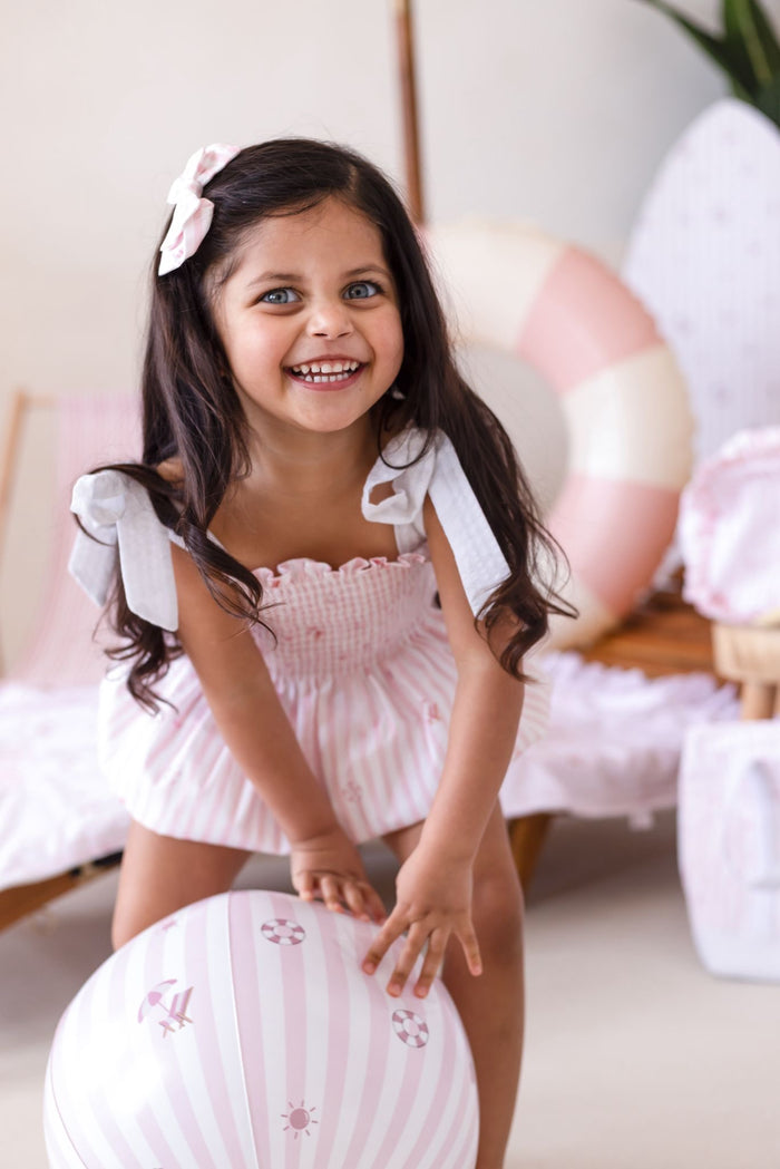 Girls Pink Beach Bebé Bubble Romper