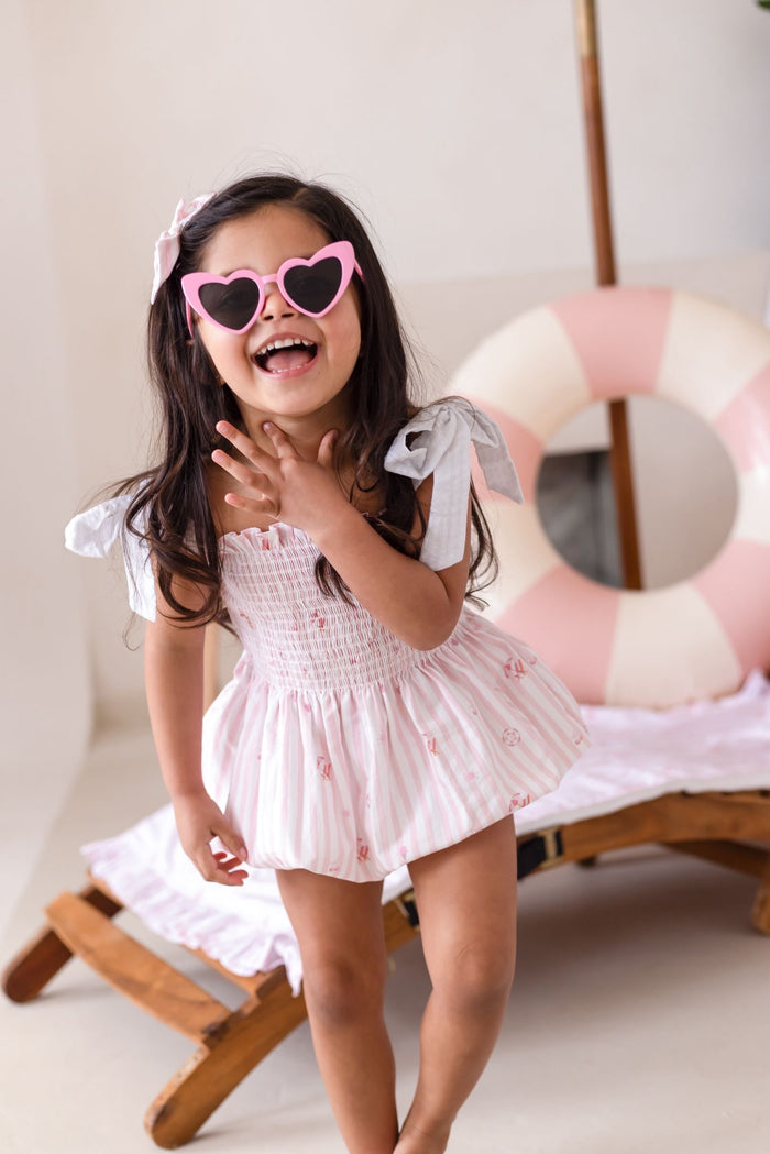 Girls Pink Beach Bebé Bubble Romper