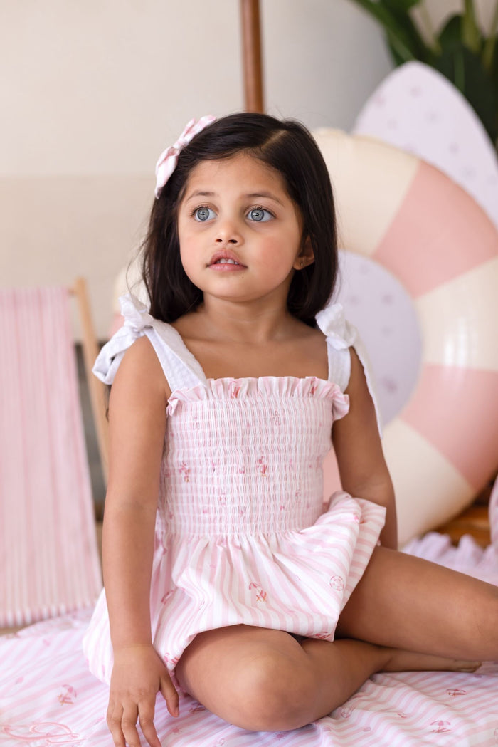 Girls Pink Beach Bebé Bubble Romper