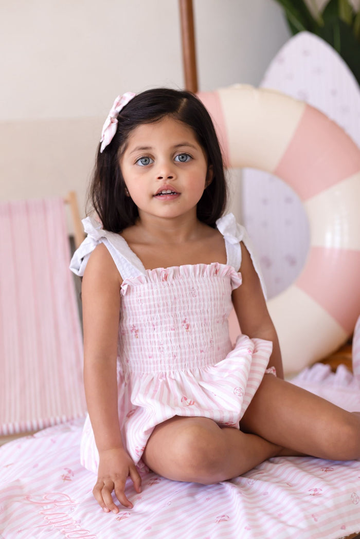 Girls Pink Beach Bebé Bubble Romper