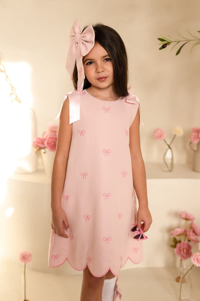 Girls Pink Bow Print Dress