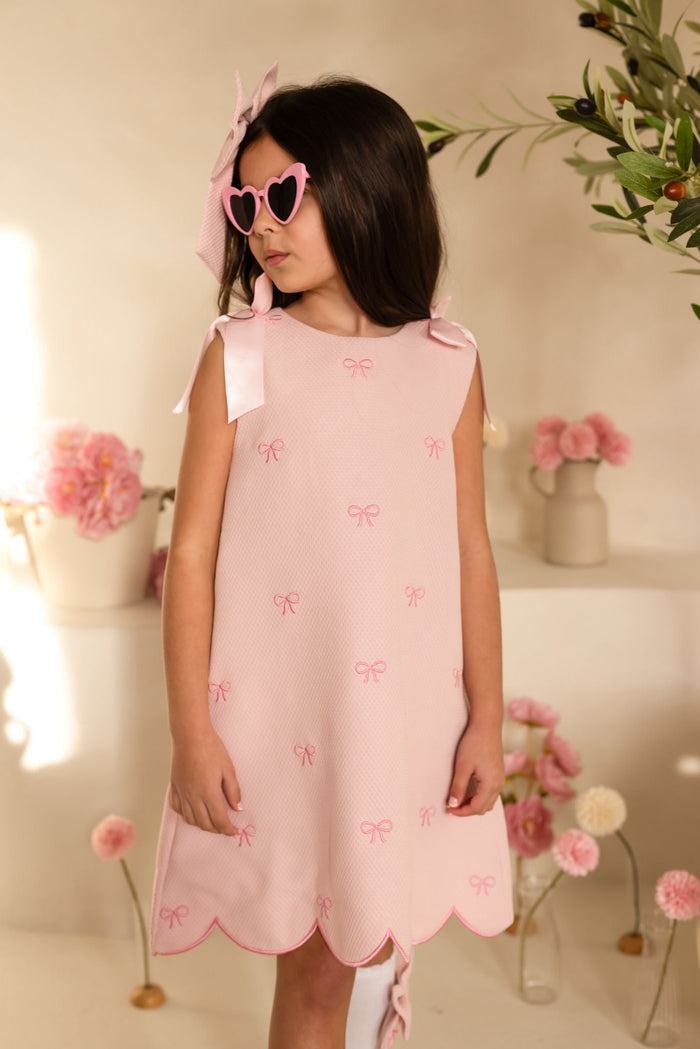 Girls Pink Bow Print Dress