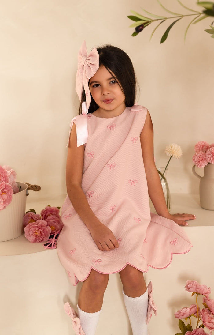 Girls Pink Bow Print Dress