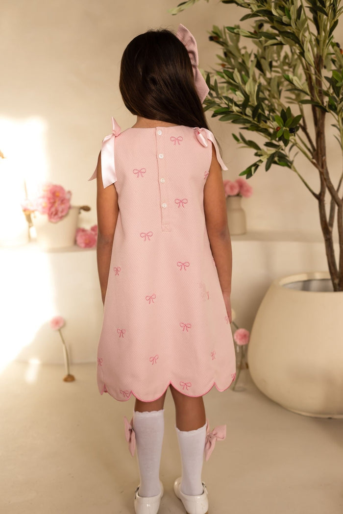 Girls Pink Bow Print Dress