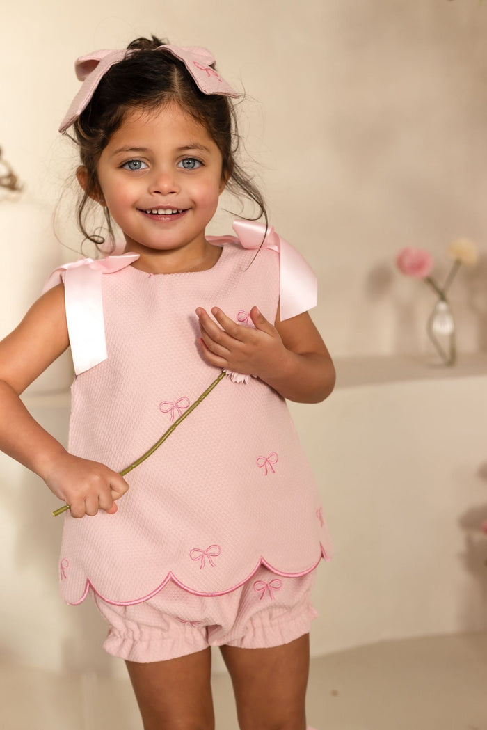 Girls Pink Bow Print Jam Pant Set