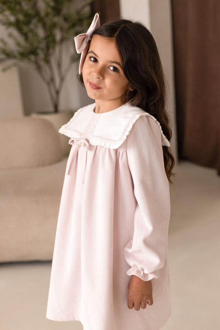 Girls Pink Cord Dress With Bow Detail
