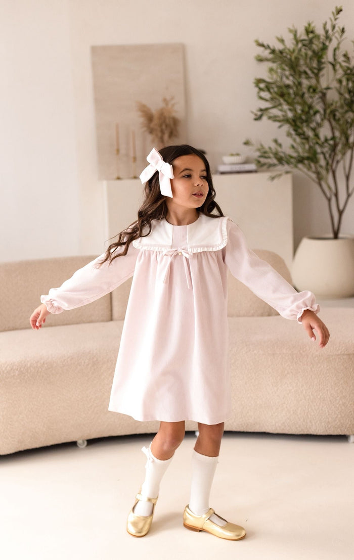 Girls Pink Cord Dress With Bow Detail