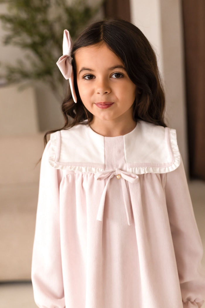 Girls Pink Cord Dress With Bow Detail