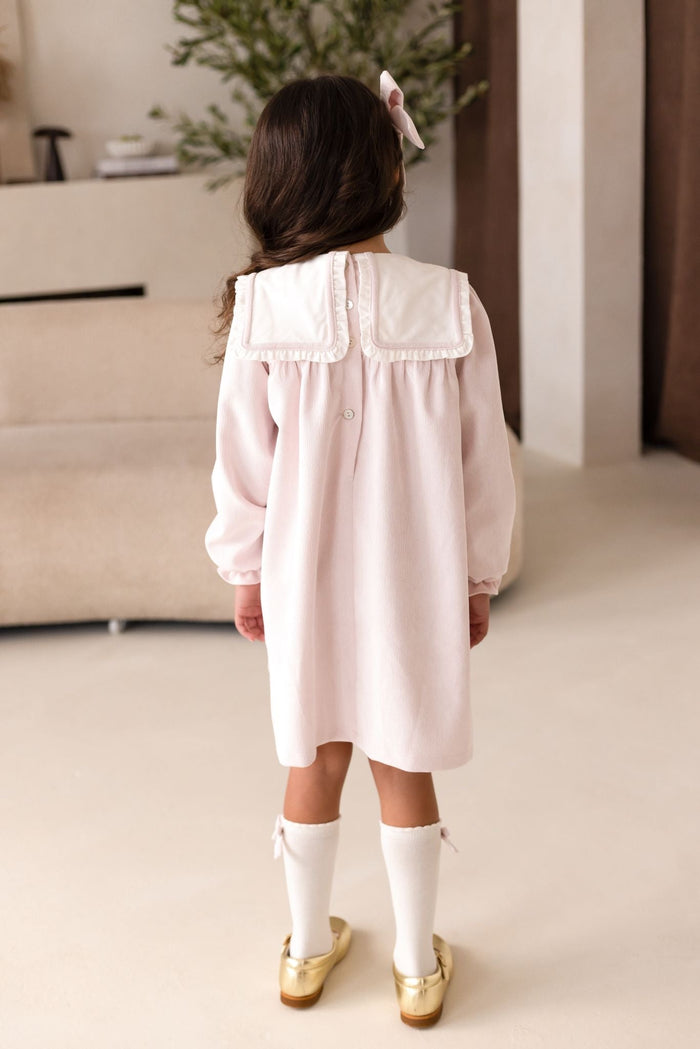 Girls Pink Cord Dress With Bow Detail