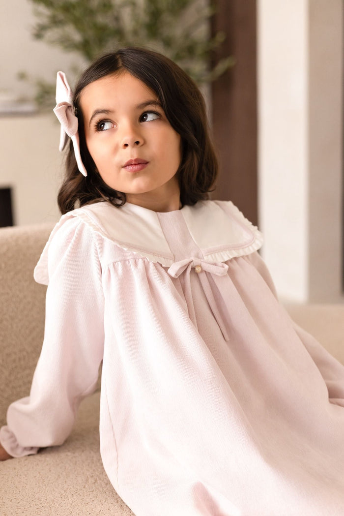 Girls Pink Cord Dress With Bow Detail