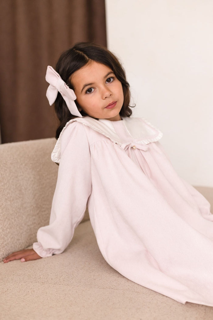 Girls Pink Cord Dress With Bow Detail