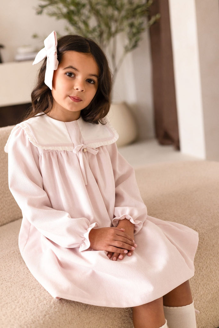 Girls Pink Cord Dress With Bow Detail