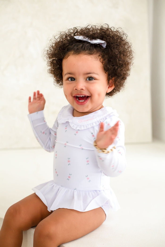 Girls Pink Ditsy Long Sleeve Swimsuit