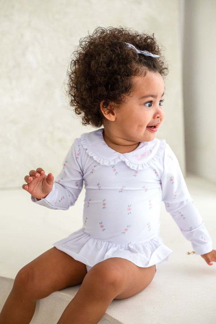 Girls Pink Ditsy Long Sleeve Swimsuit