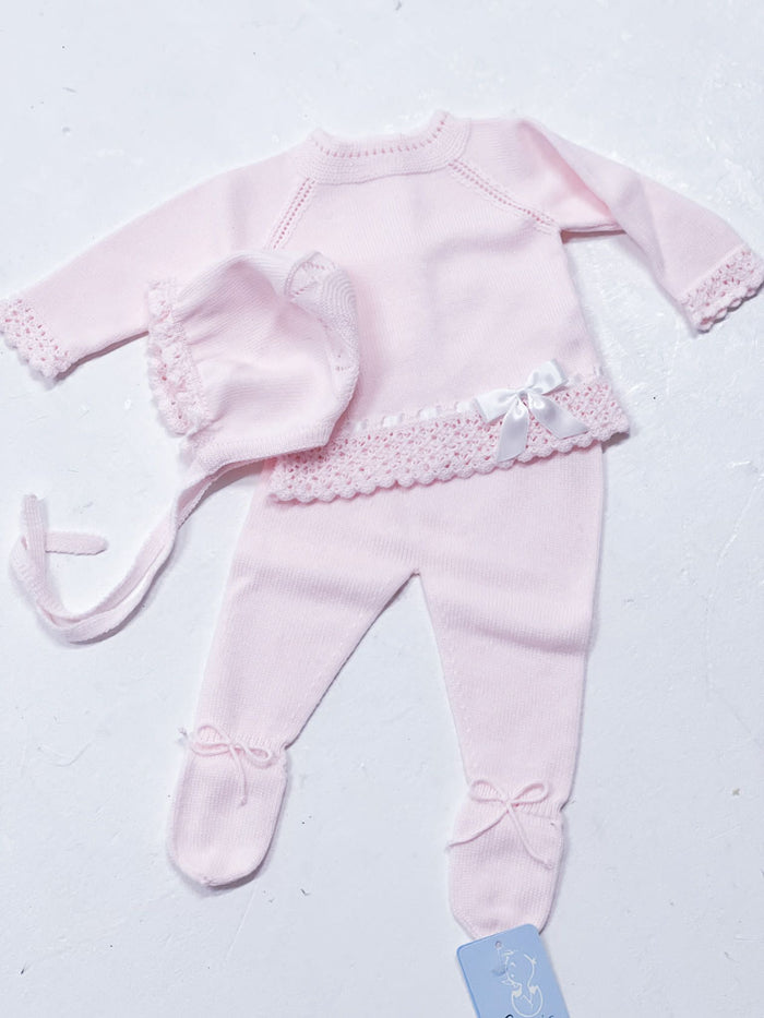 Girls Pink Granlei Baby Set - Top, Trousers and Bonnet