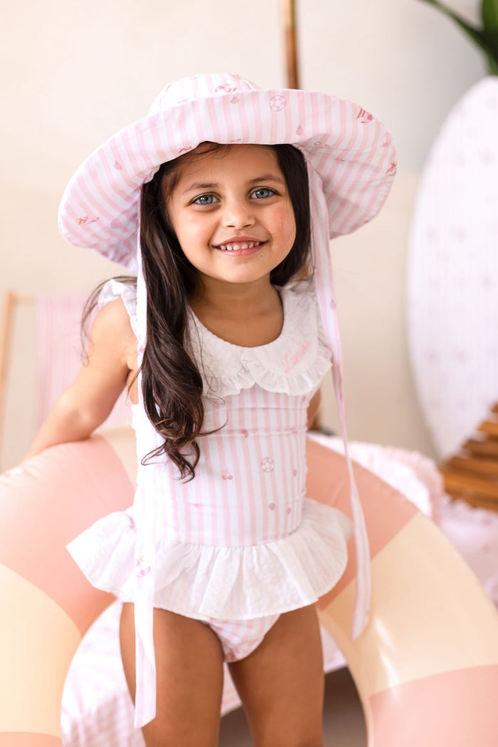 Girls Pink Personalised Beach Bebé Sleeveless Swimsuit