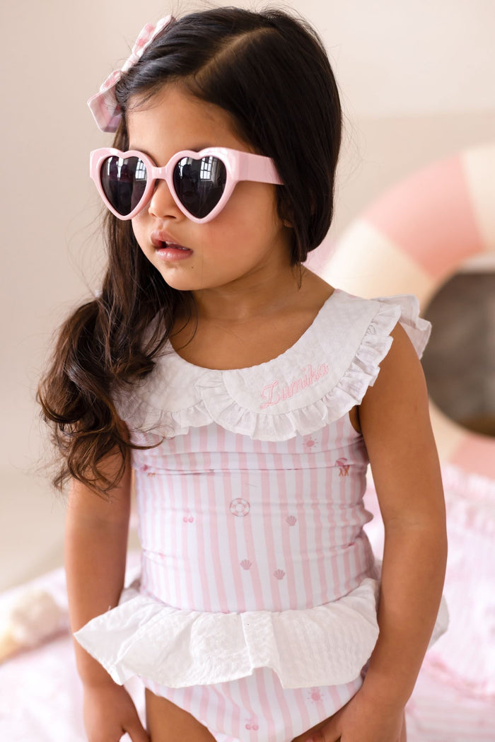 Girls Pink Personalised Beach Bebé Sleeveless Swimsuit