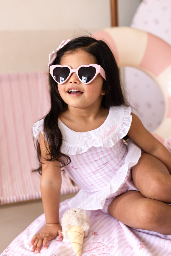 Girls Pink Personalised Beach Bebé Sleeveless Swimsuit