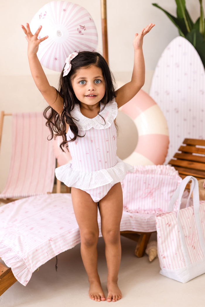 Girls Pink Personalised Beach Bebé Sleeveless Swimsuit