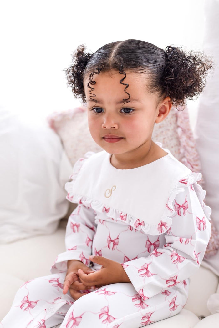 Girls Pink Personalised Bow Print Babygrow